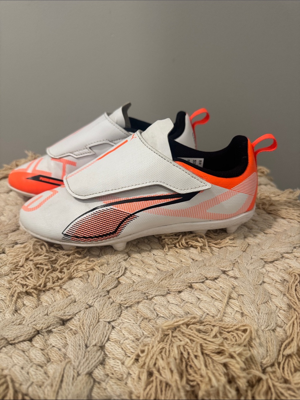 Puma Kids White & Neon Orange Soccer Cleats